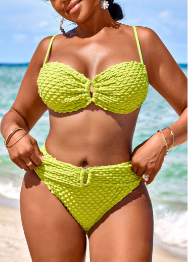 Avocado Green swimwear,Plain Color swimwear,ROTITA Avocado Green Cut Out Bikini Set