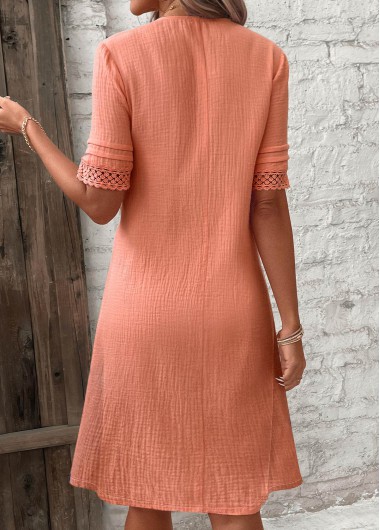 Dusty Pink dresses,Plain Color dresses,Everyday dresses,Casual dresses,ROTITA Button Dusty Pink A Line V Neck Dress