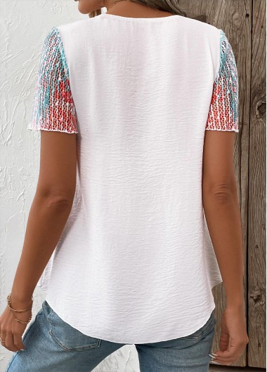 White tops,Plants tops,ROTITA Layered Plants Print White Round Neck T Shirt