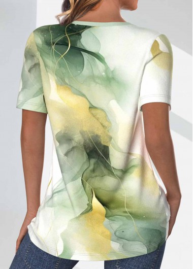 Sage Green tops,White tops,Marble tops,ROTITA Criss Cross Marble Print Sage Green T Shirt