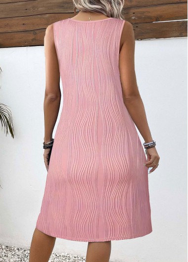 Pink dresses,Plain Color dresses,Everyday dresses,Casual dresses,ROTITA Circular Ring Pink A Line V Neck Sleeveless Dress