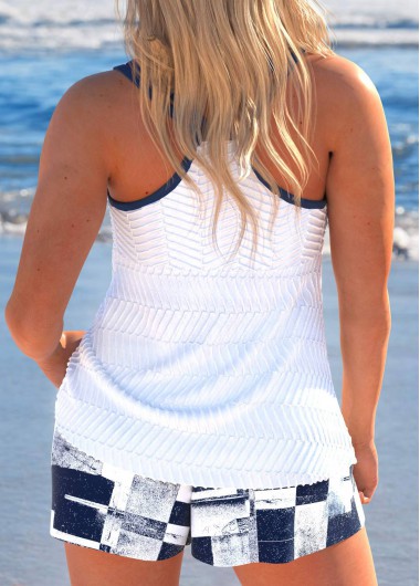 Navy swimwear,White swimwear,Geometric swimwear,Animal Print swimwear,ROTITA Jacquard Navy Geometric Print Tankini Set