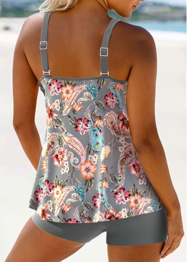 Grey swimwear,Paisley swimwear,ROTITA Patchwork Grey Paisley Print Tankini Set
