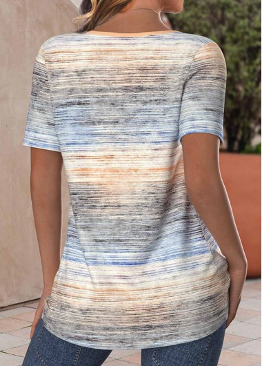 Orange tops,Ombre tops,ROTITA Button Ombre Orange Round Neck Short Sleeve T Shirt