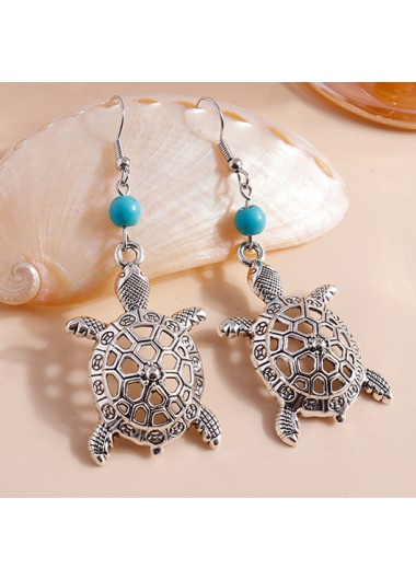 Silvery White jewelry,Silvery White Alloy Hollow Turtle Earrings
