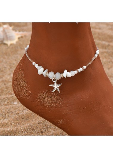 White jewelry,White Asymmetric Starfish Detail Alloy Anklet