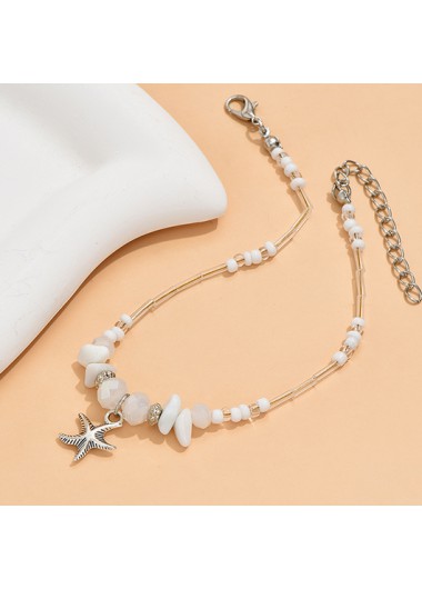 White jewelry,White Asymmetric Starfish Detail Alloy Anklet