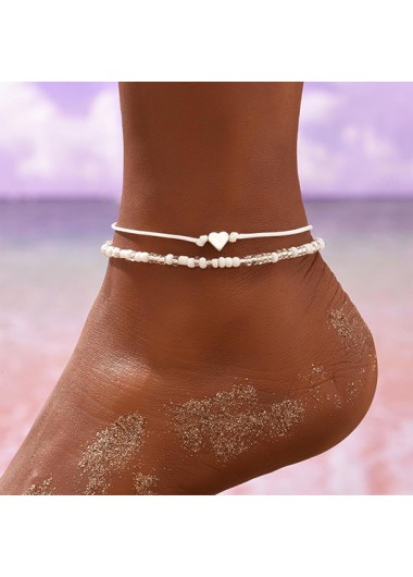 White jewelry,Contrast Color jewelry,Heart Bohemian White Alloy Anklet Set