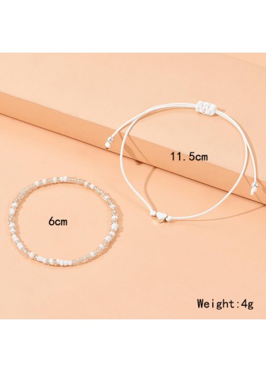 White jewelry,Contrast Color jewelry,Heart Bohemian White Alloy Anklet Set