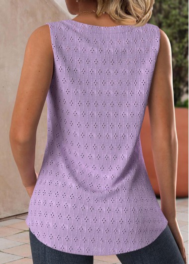 Purple tops,Plain Color tops,ROTITA Textured Fabric Purple Square Neck Sleeveless Tank Top