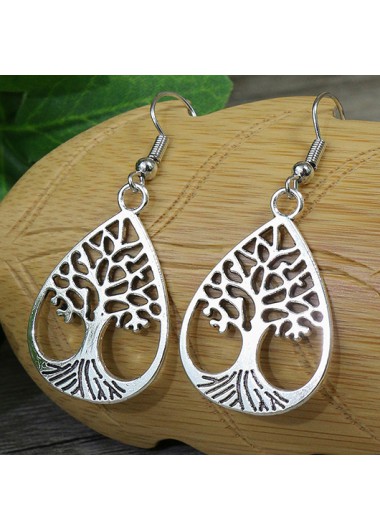 Silvery White jewelry,Plain Color jewelry,Silvery White Alloy Cutout Tree Earrings