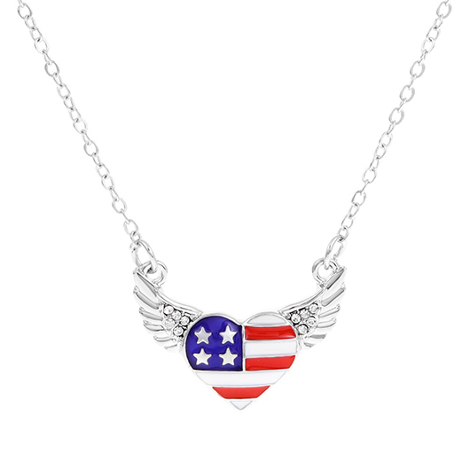 collier en alliage bleu coeur drapeau américain