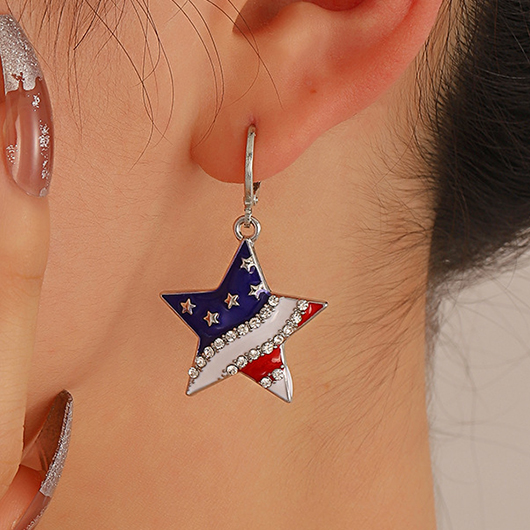 American Flag Star Blue Alloy Earrings