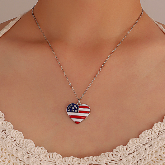 American Flag Heart Blue Alloy Necklace