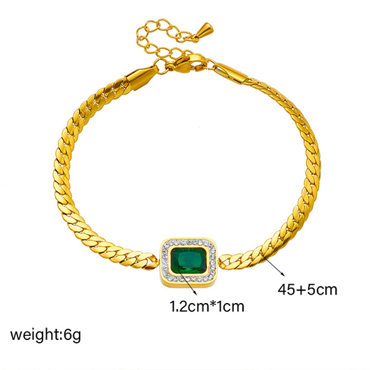 Blackish Green jewelry,Gold jewelry,Contrast Color jewelry,Rhinestone Detail Rectangle Blackish Green Bracelet