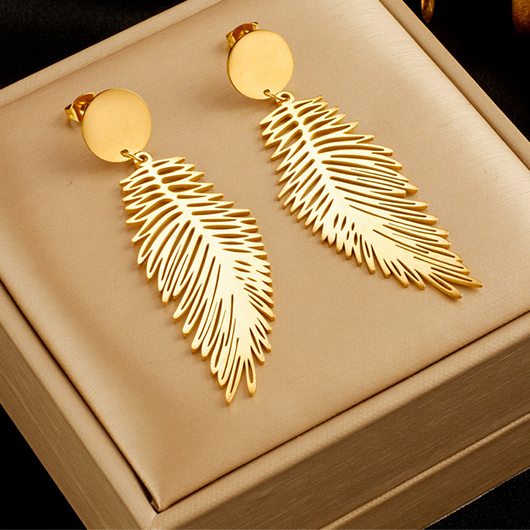 Vintage Feather Design Gold Alloy Earrings