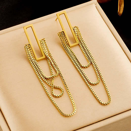 Layered Design Chain Gold Square Earrings
