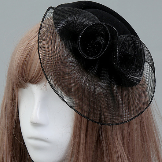 Mesh Design Round Pearl Black Hat