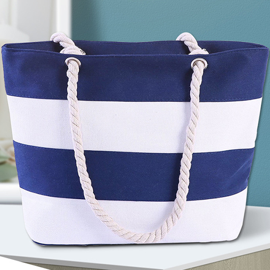 Striped Contrast Navy Zip Shoulder Bag
