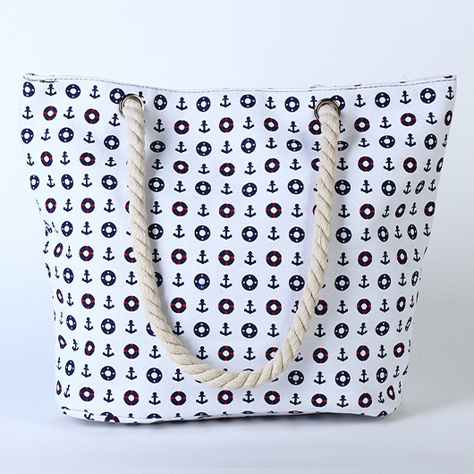 Geometric Print White Open Shoulder Bag