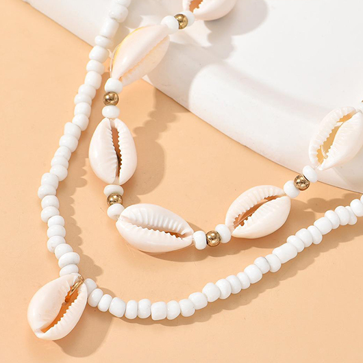 White jewelry,Beige jewelry,Contrast Color jewelry,Beaded Seashell Design White Necklace Set