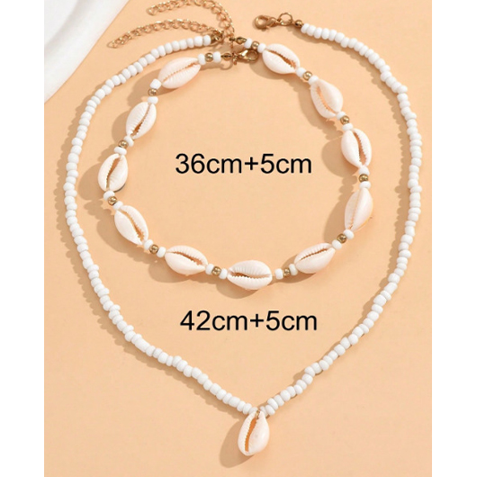 White jewelry,Beige jewelry,Contrast Color jewelry,Beaded Seashell Design White Necklace Set