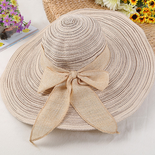 Bowknot Detail Striped Beige Sun Hat