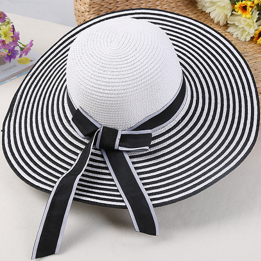 Striped Contrast Binding Bowknot Detail Black Hat