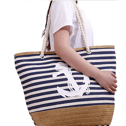 Navy accessories,Striped accessories,Geometric accessories,Striped Navy Open Contrast Tote Bag