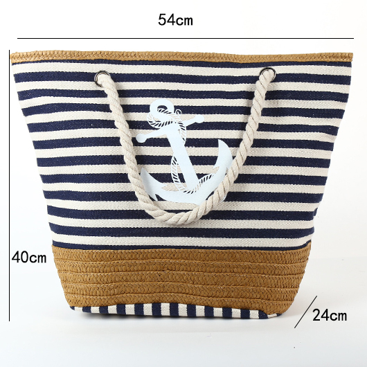 Navy accessories,Striped accessories,Geometric accessories,Striped Navy Open Contrast Tote Bag