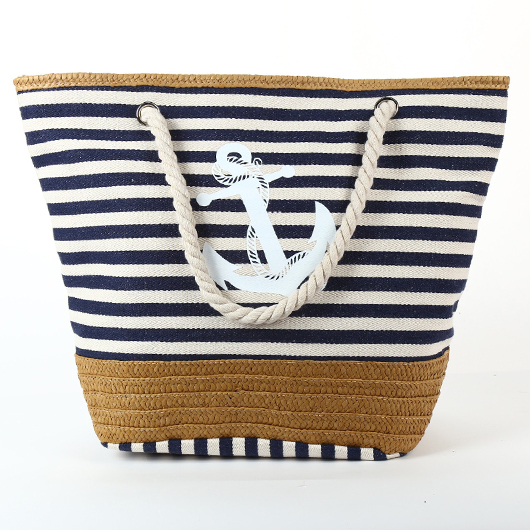 Navy accessories,Striped accessories,Geometric accessories,Striped Navy Open Contrast Tote Bag