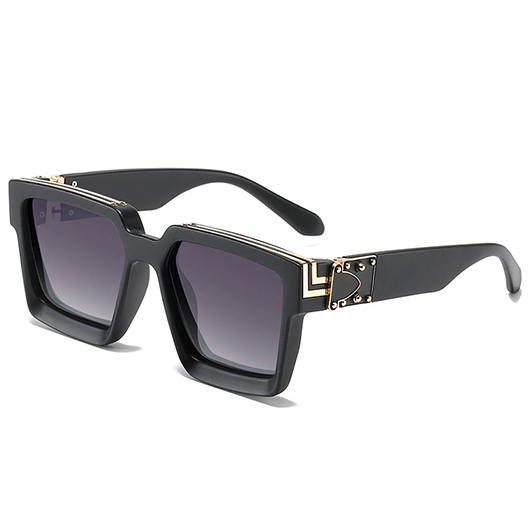 Black Metal Detail Big Frame Geometric Sunglasses