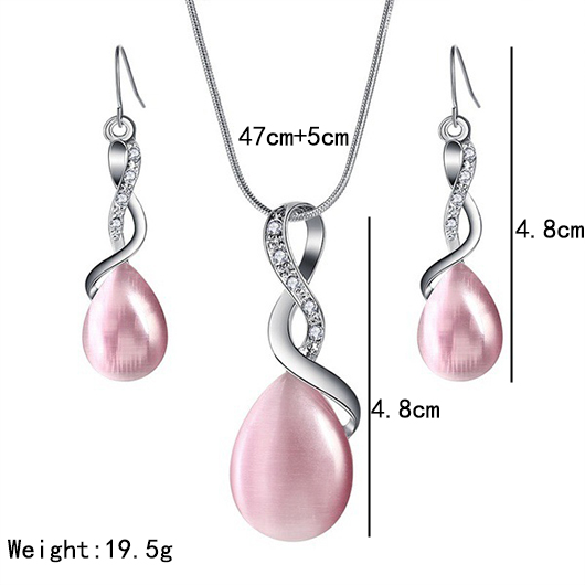 Pink jewelry,Pink Waterdrop Rhinestone Alloy Earrings and Necklace