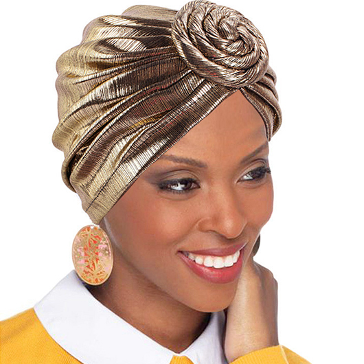 Floral Spiral Hot Stamping Champagne Turban Hat