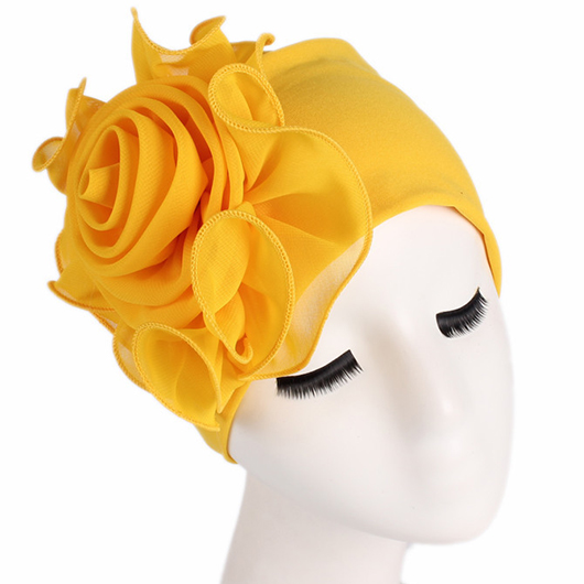 Floral Design Stretchy Yellow Turban Hat