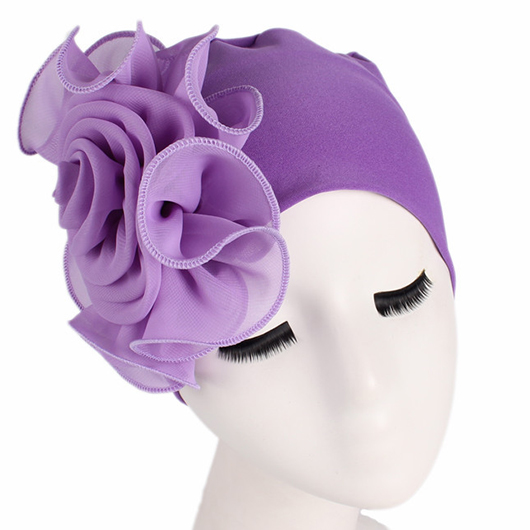 Purple Stretchy Floral Design Turban Hat