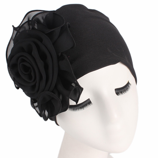 chapeau turban extensible à motif floral noir