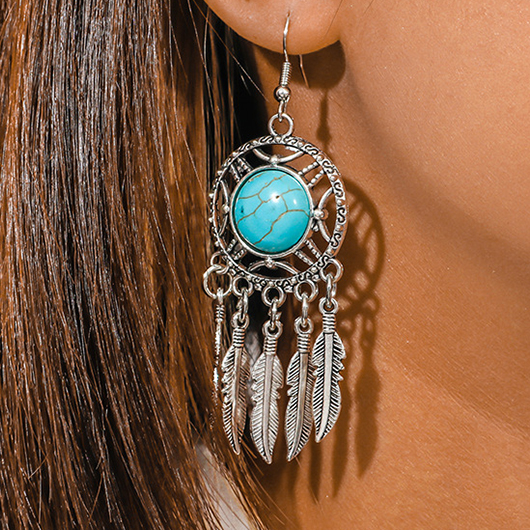 Mint Green jewelry,Leaf Tassel Hollow Mint Green Earrings