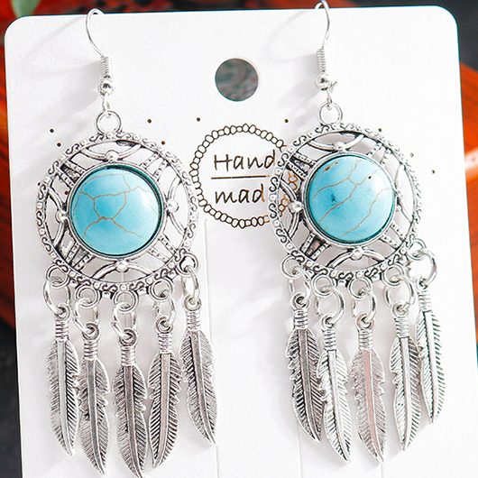 Mint Green jewelry,Leaf Tassel Hollow Mint Green Earrings