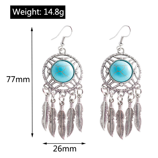 Mint Green jewelry,Leaf Tassel Hollow Mint Green Earrings