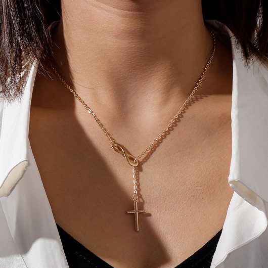 Cross Eight Design Gold Alloy Necklace