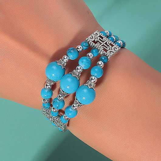 Neon Blue Layered Design Alloy Bracelet