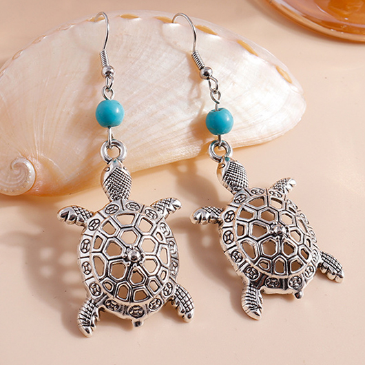 Silvery White jewelry,Silvery White Alloy Hollow Turtle Earrings