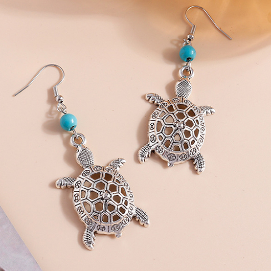 Silvery White jewelry,Silvery White Alloy Hollow Turtle Earrings