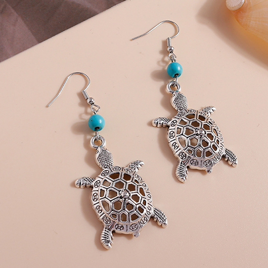 Silvery White jewelry,Silvery White Alloy Hollow Turtle Earrings