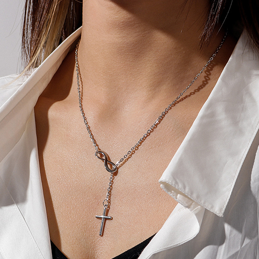 Cross Design Silvery White Alloy Necklace