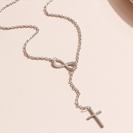 Silvery White jewelry,Cross Design Silvery White Alloy Necklace