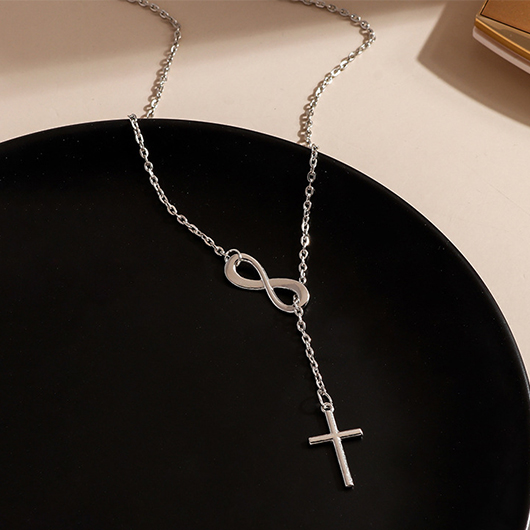 Silvery White jewelry,Cross Design Silvery White Alloy Necklace