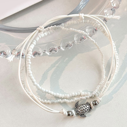 White jewelry,Animal Print jewelry,Animal Layered Patchwork Beaded White Anklets