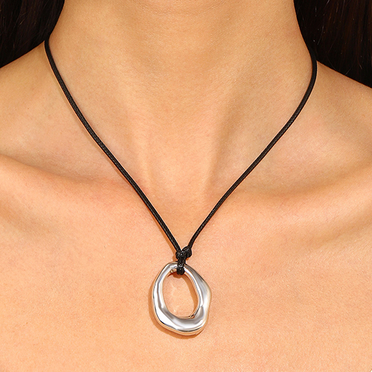 Silvery White Alloy Hollow Pendant Necklace